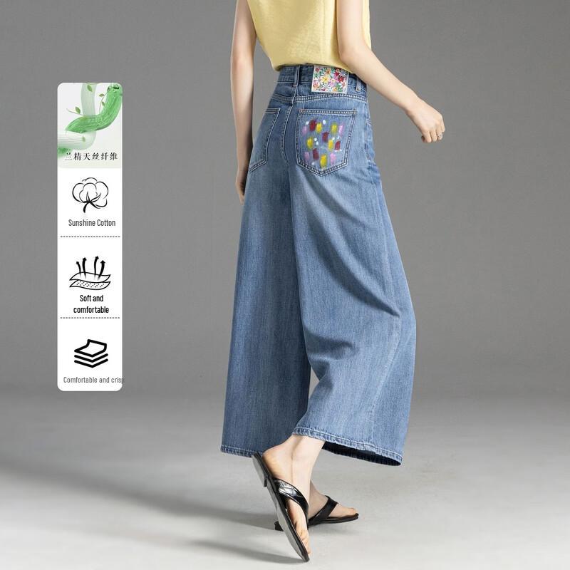 Demana Tencel Cotton Loose Wide-leg Cropped Jeans L