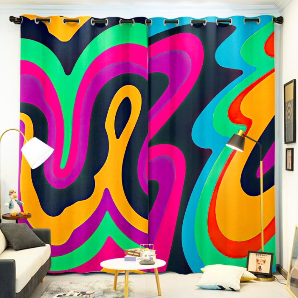 2Panels Colored Pigment Abstract Curtains Geometric Pattern Curtains for Bedroom Living Room Kitchen Window Blinds Cortinas