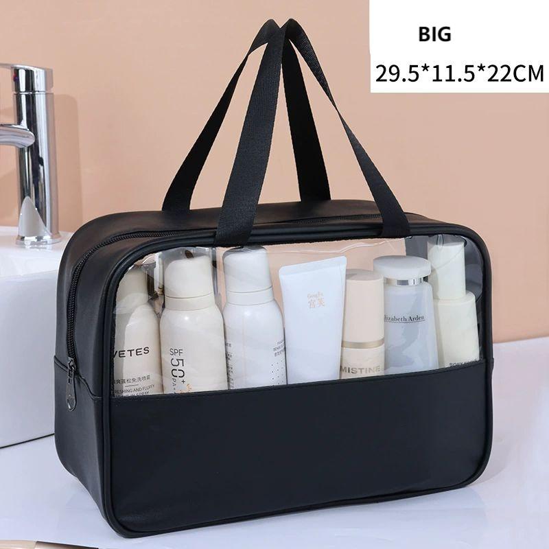 Quality Clear Waterproof PU PVC Toiletry Travel Organizer Bag Fashionable Letter Pattern Cosmetic Bag Cheap Stocks L