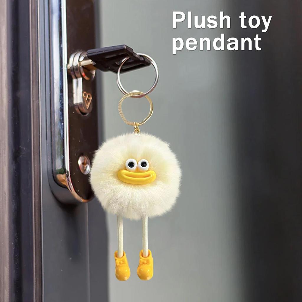 Plush Ball Keychain with Cartoon Face and Flexible Legs Soft Faux Fur Bag Pendant for Backpack Car Keys Accessories
