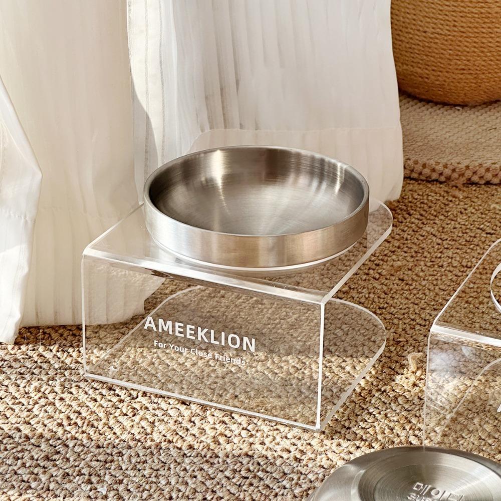

Acrylic Frame Elevated Pet Bowl Cervical Protection Stainless Steel Cat Bowl Home Use прозрачный