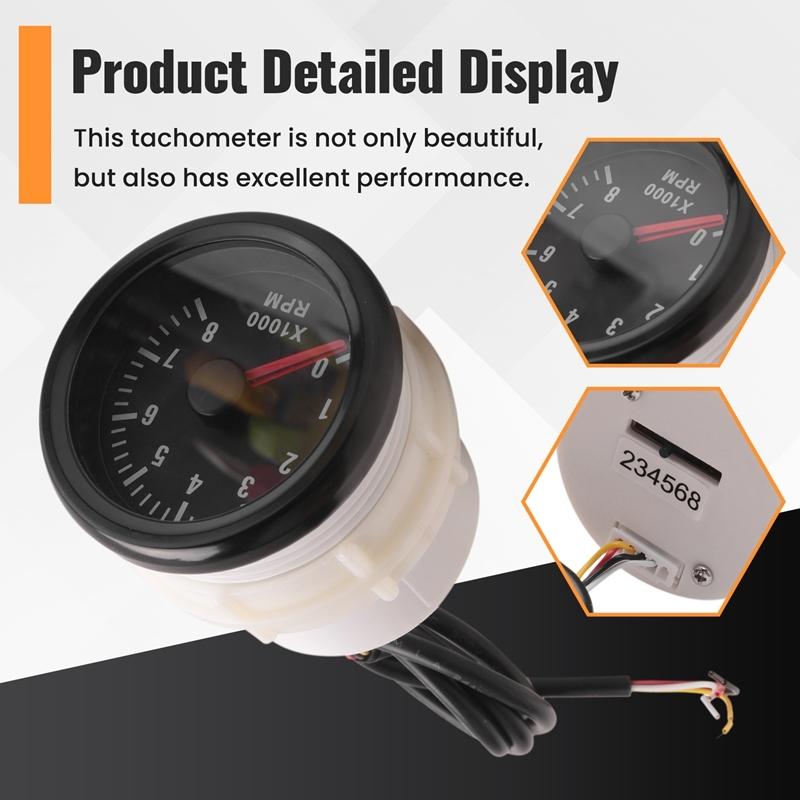 52MM Electrical Tachometer 0-8000 RPM 2Inch RPM Tacho Meter For 2 3 4 5 6 8 Cylinder Gasoline Engine Car Boat Yacht