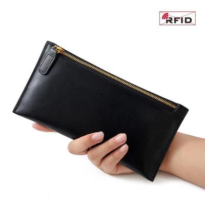 MDNG Unisex Genuine Leather Thin Long Zipper Wallet