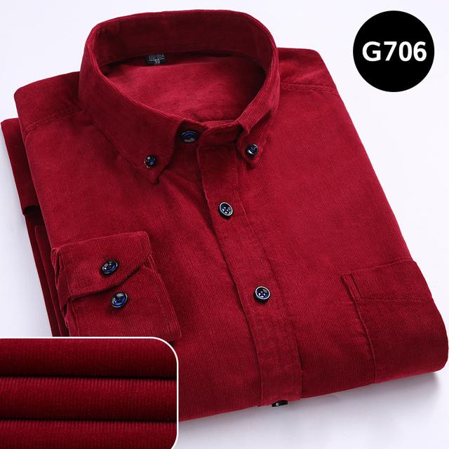 7XL 6XL Camisa de Pana para Hombre Manga Larga 100% Algodón Casual Corte Regular Suave Cómoda Bolsillo Camisas de Vestir Formal Ropa de Hombre