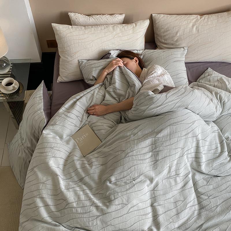 Ins Washed Cotton Jacquard Gray Retro Bed and Breakfast Four-piece Set of Pure Cotton Artistic Quilt Cover Sheets