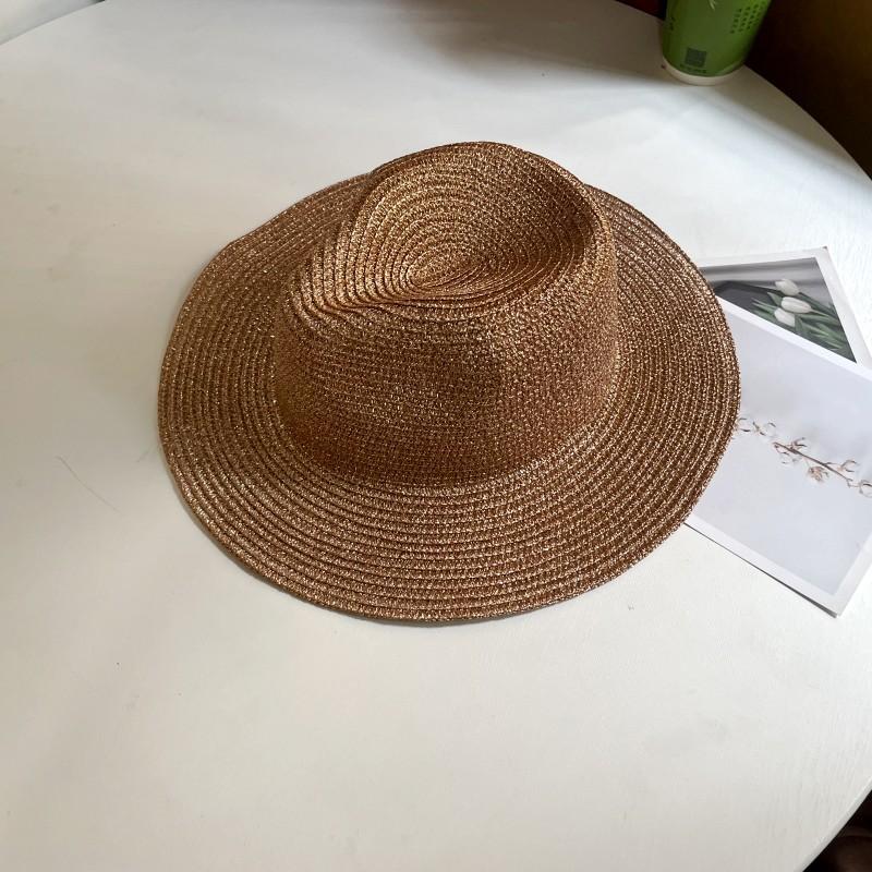 Panama Strohhut Silberdraht Material Jazz Sonnenhut Strandhut Gesichtsschutz Sonnenhut Sommer Sonnenhut Damen Sommerhut 56-58cm brown