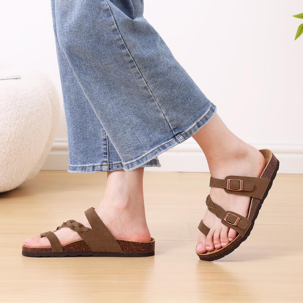 Fashion Shevalues Casual Women's Slippers Fashion Outdoor Sandals Flat Bottom Cork Slides Non-slip Women Sandals With Adjustable Buckle