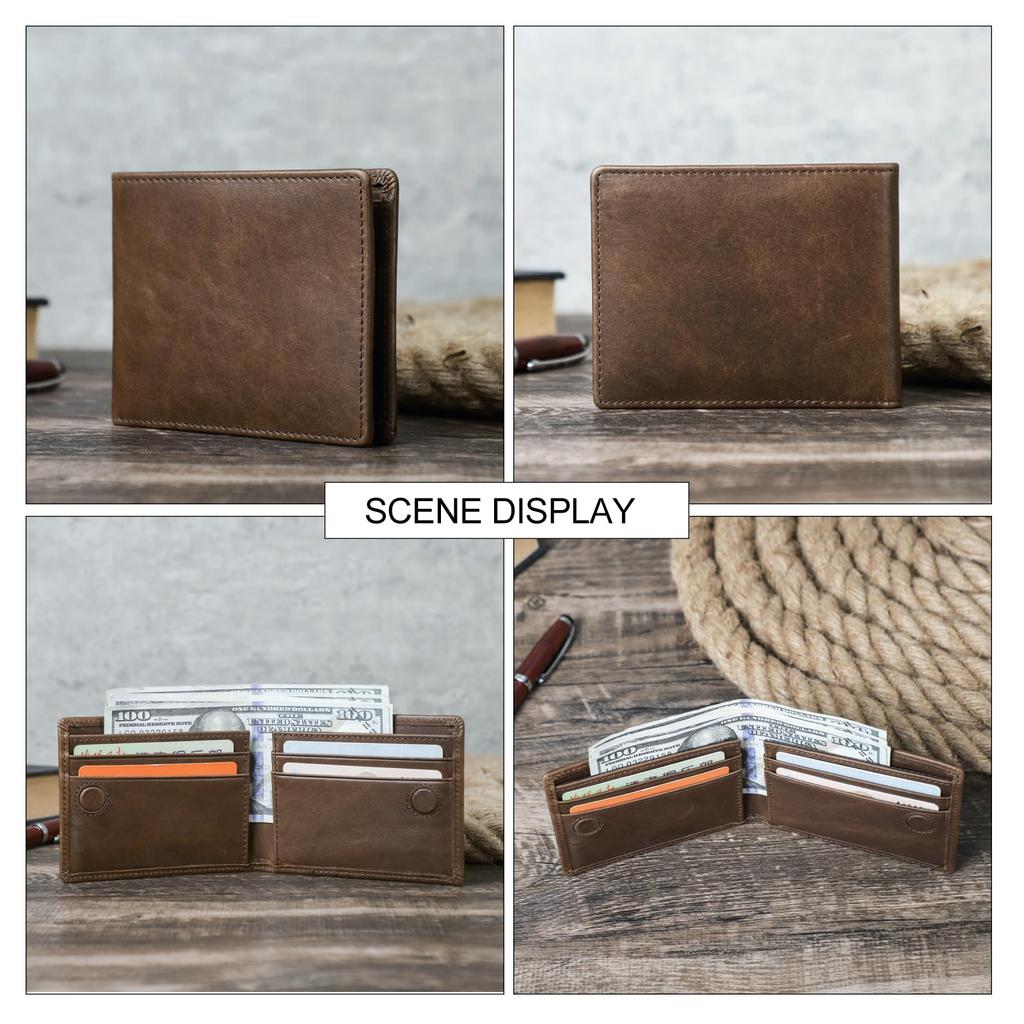 Contact's series all-grain ultra-thin bifold wallet with card slots, slim design for men and women (Coffee)