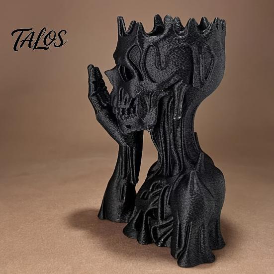 Talos 3D Printed Melting Skeleton Statue, Matte Black Gothic Skull Holding Chin Figurine, Dark Style Sculpture for Home Decor Desktop Ornament