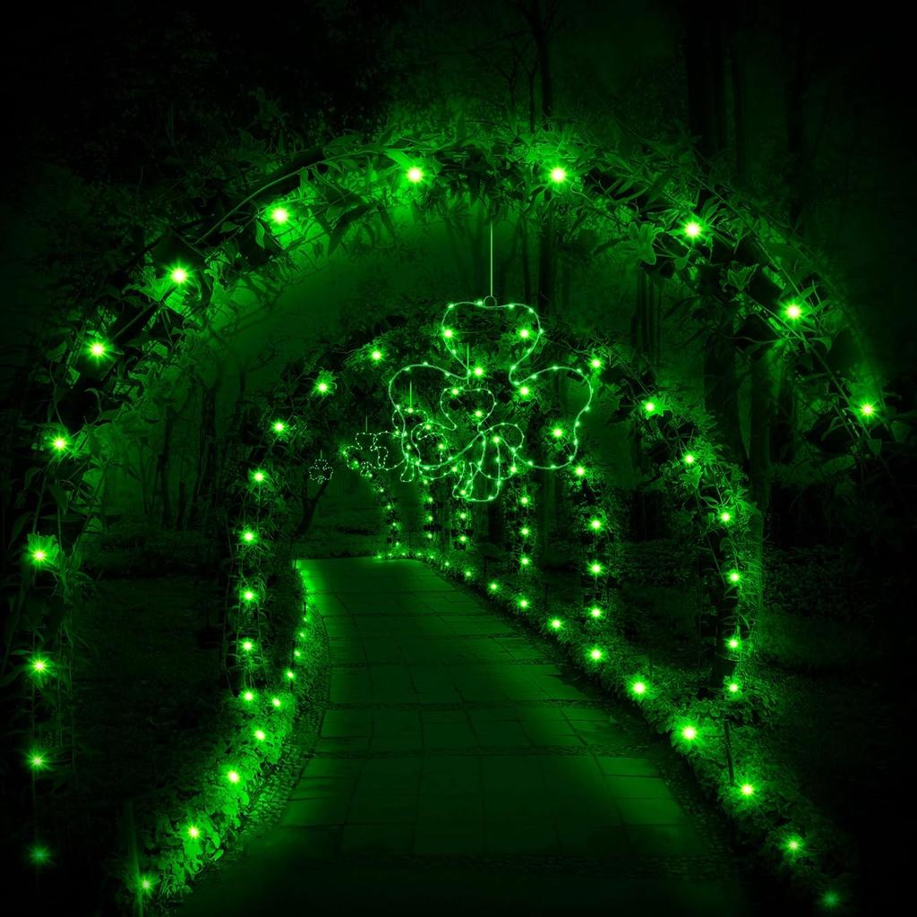 1 Set Lighted Window Decoration for St. Patrick's Day, 15.8 Inch 40 LED Irish Green Clover Shamrock Shaped LED with Iron Frame, Battery Operated