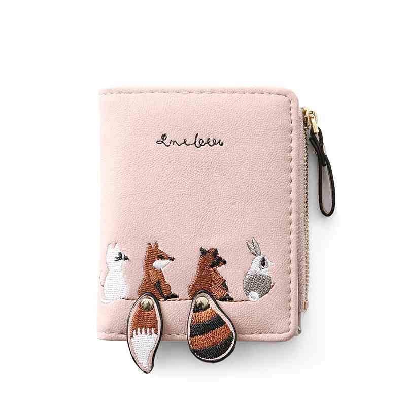 Korean Style Embroidered Zipper Wallet: Cute, Compact Women's Multi-Card Coin Purse