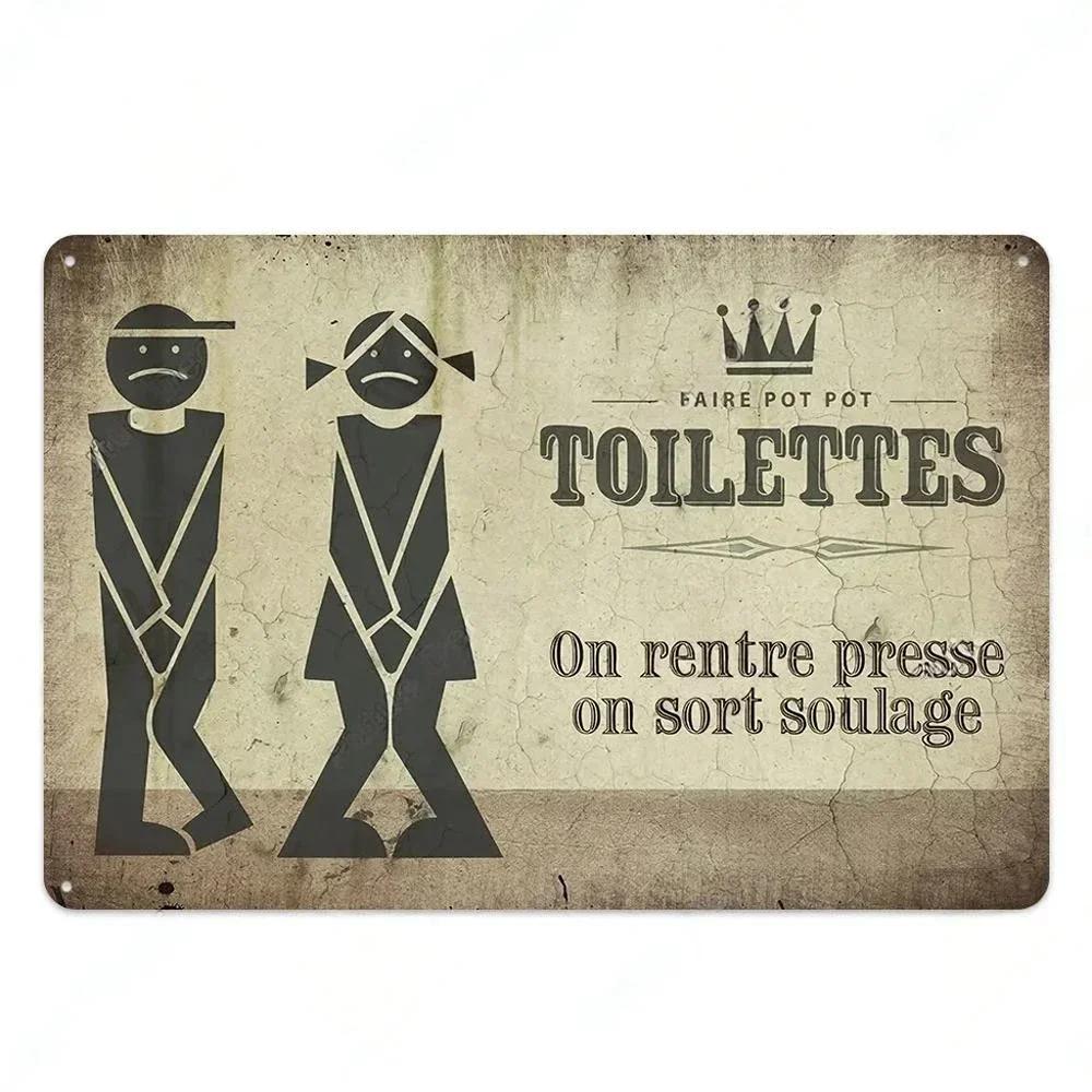 Vintage Toilet Sign Funny Metal Tin Sign Plaque WC Lavatory Toilettes Wall Art Bar Club Bathroom Restroom Toilet Wall Decoration