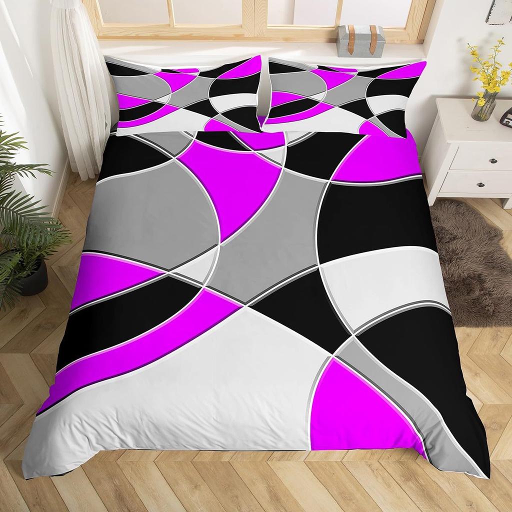 Round Geometric Bedding Set Green Gray Black Abstract Art Bedspread Comfortable Three-Piece Set