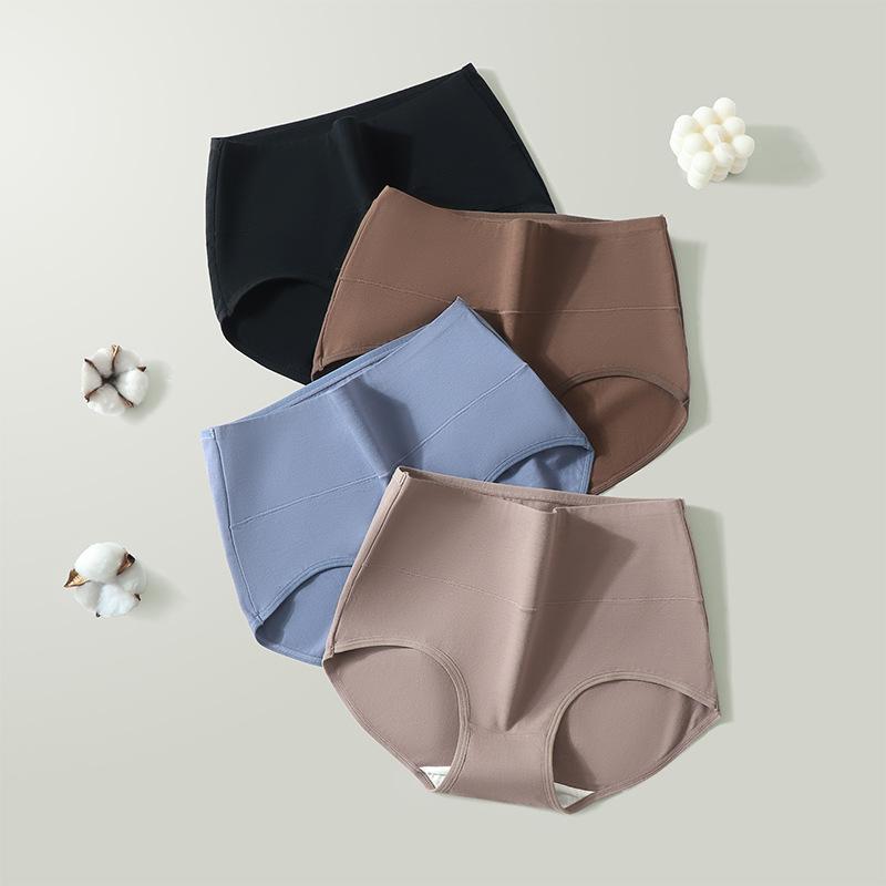 Pure Cotton High-Waisted Underwear Women'S Antibacterial And Antibacterial Crotch Women'S Underwear Solid Color Belly And Hip Briefs