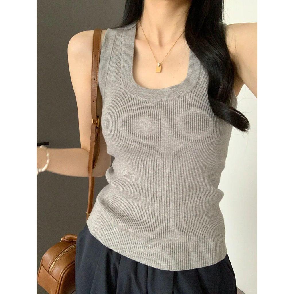 French Chic U-Neck Knitted Camisole Top