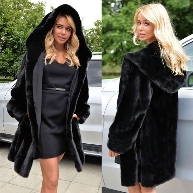 Women`s Slim Hooded Mid-length Mink Fur