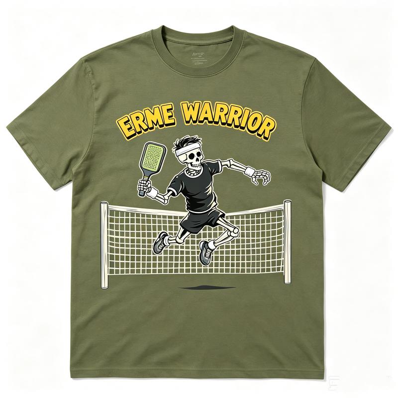 Erme Warrior Skeleton Pickleball TShirt Funny Sport Player Graphic Tee Casual Short Sleeve Shirt for Unisex Unisex Streetwear Lover