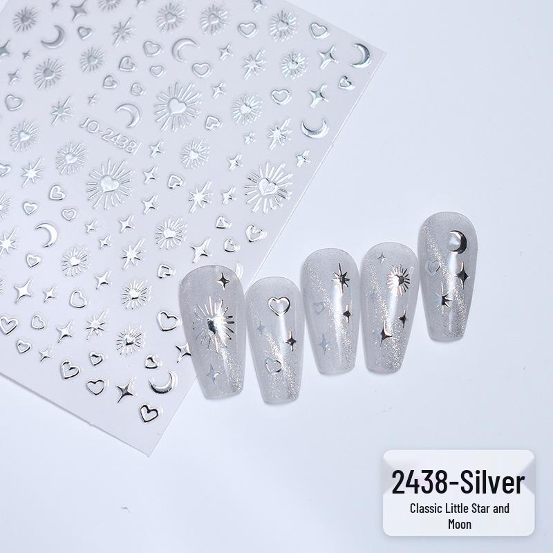 Ins-Style Laser Gold & Silver Star & Moon Nail Stickers with Adhesive Back