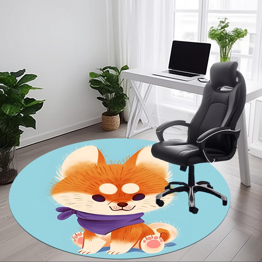 1pc Cute Fox Office Round Rug, Carpet for Office, Gaming, Lightweight Round Floor Mat yy260205043