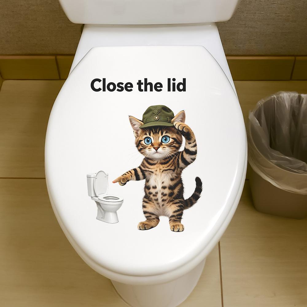 Adesivo da Toilette Gatto Tigrato Cartone Animato Rimovibile Autoadesivo Decorazione Bagno