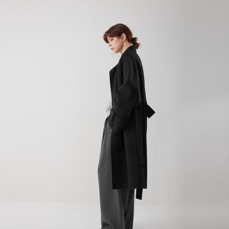 ELLE French Fashion Minimalist Design Sheepskin Wool Single-Breasted Long Casual Loose Versatile Double-Sided Wool Coat Soft Overcoat EN52842