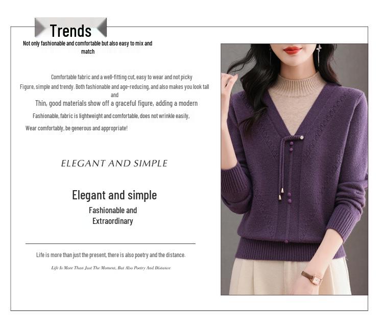 2025 Chinese Style Knit Base Layer Sweater for Middle-Aged & Elderly Women: Thick, Warm, Autumn/Winter New Arrivals