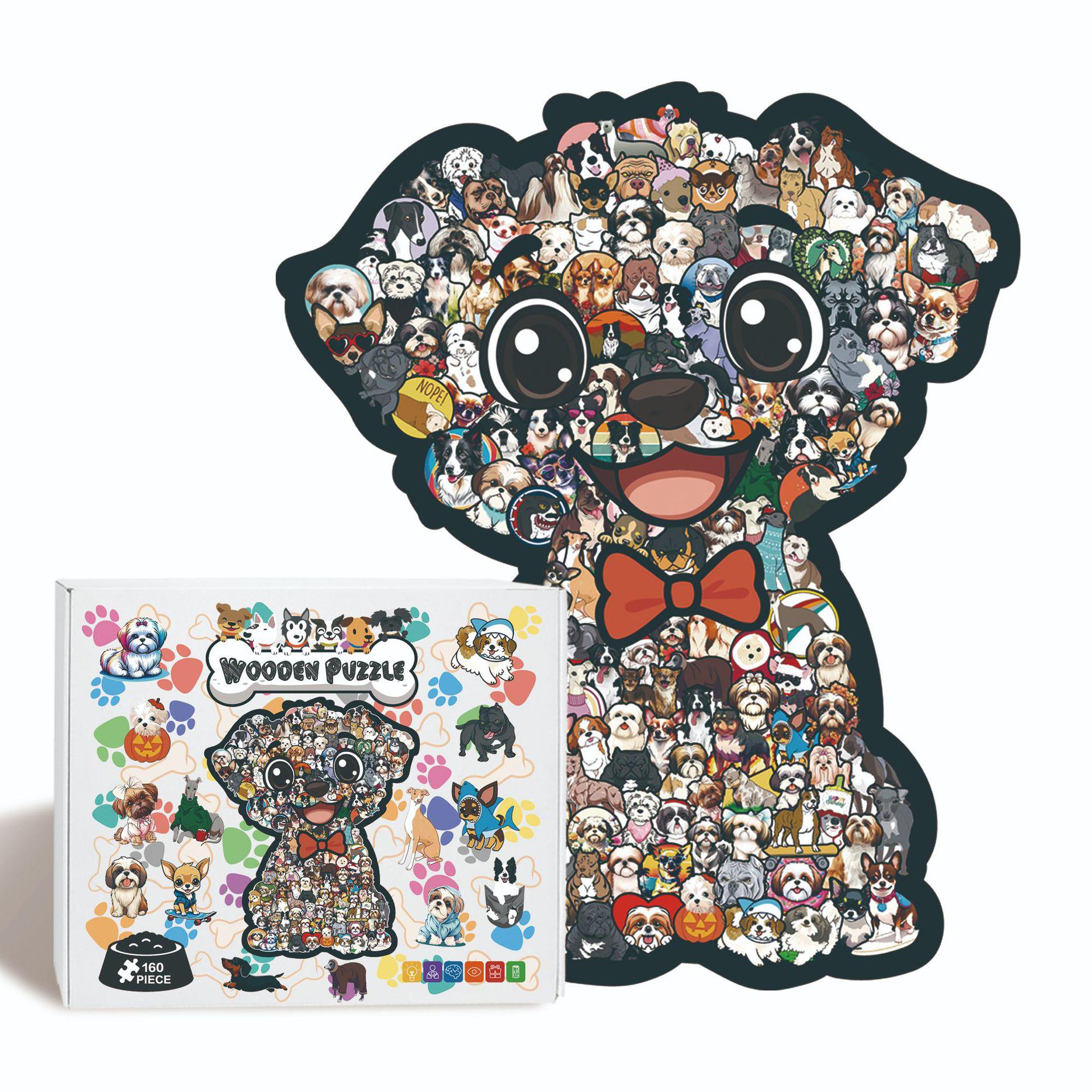 Wacocetoy High-End 160-Piece Wooden Dog Puzzle Ornament Game