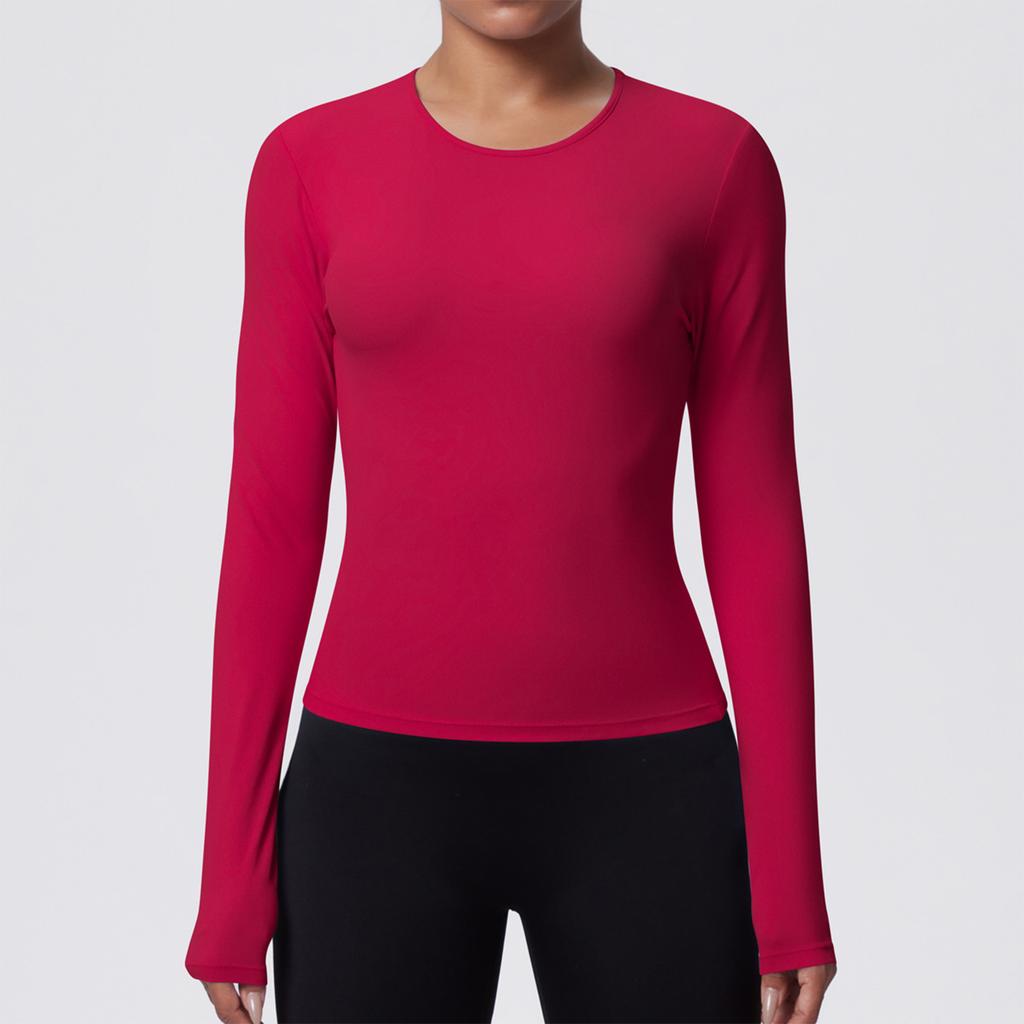Women's Fashionable Color Slim Fit Long Sleeved Breathable Yoga Suit T-shirt Running Training Fitness Top