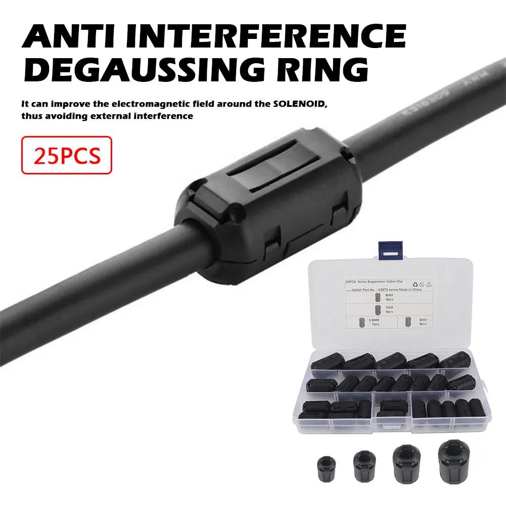 25/22 stk Ferrittkjerne Ringklemme Sett 3,5 mm/5 mm/7 mm/9 mm Clip-On Kabelkontakt Støyfiltre Undertrykker for USB Bilradio Video