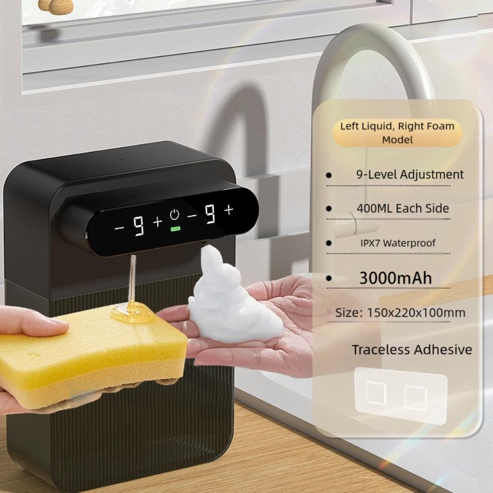 

Adjustable Soap Output 15*22*10cm Dual-Head Soap Dispenser 3-Month Battery Life 400ml Capacity 9-Speed Adjustment