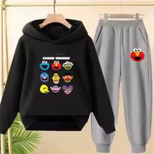 Pink Children Hoodie Black Boys Girls Toddler 3-12 Years Sports Coat Top+Pants Casual Sesame Street ELMO Sweatshirt Set Autumn