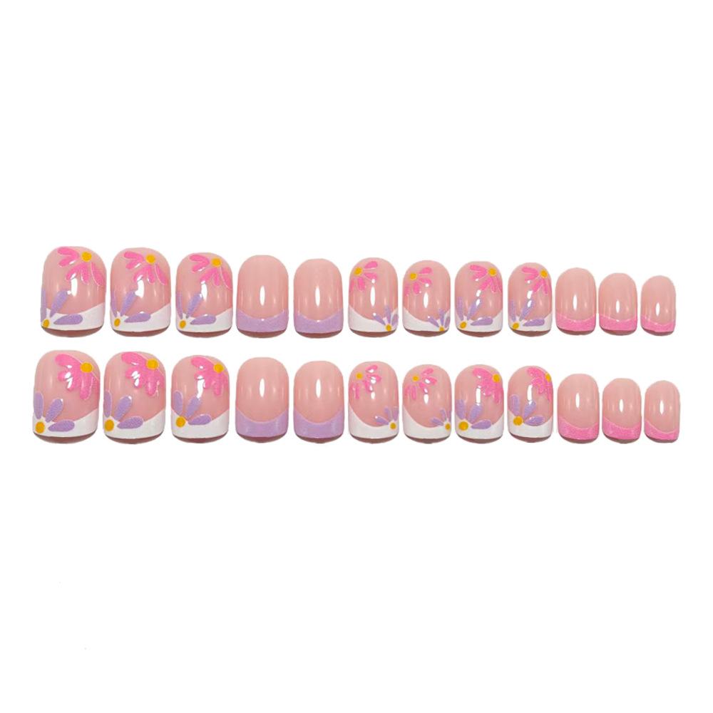 Wearable Manicure Detachable Manicure Patches, Short Flower French Manicure Patches, Pink Manicure Patches, Square Fake Nails