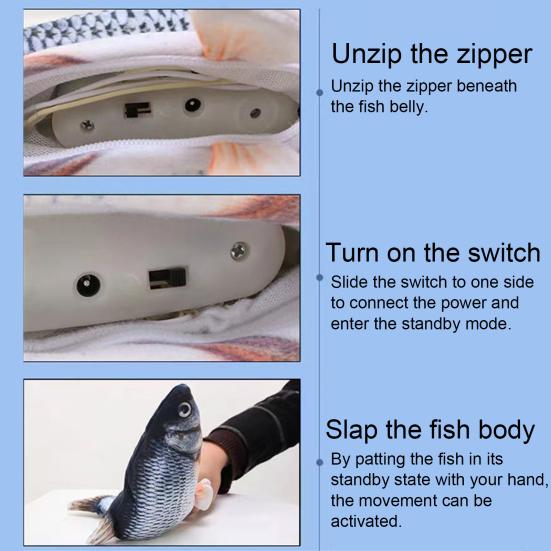 Flopping Fish Cat Toy Rechargeable Soft Stuffed Fish Interactive Chew Toy Realistic Fish Cat