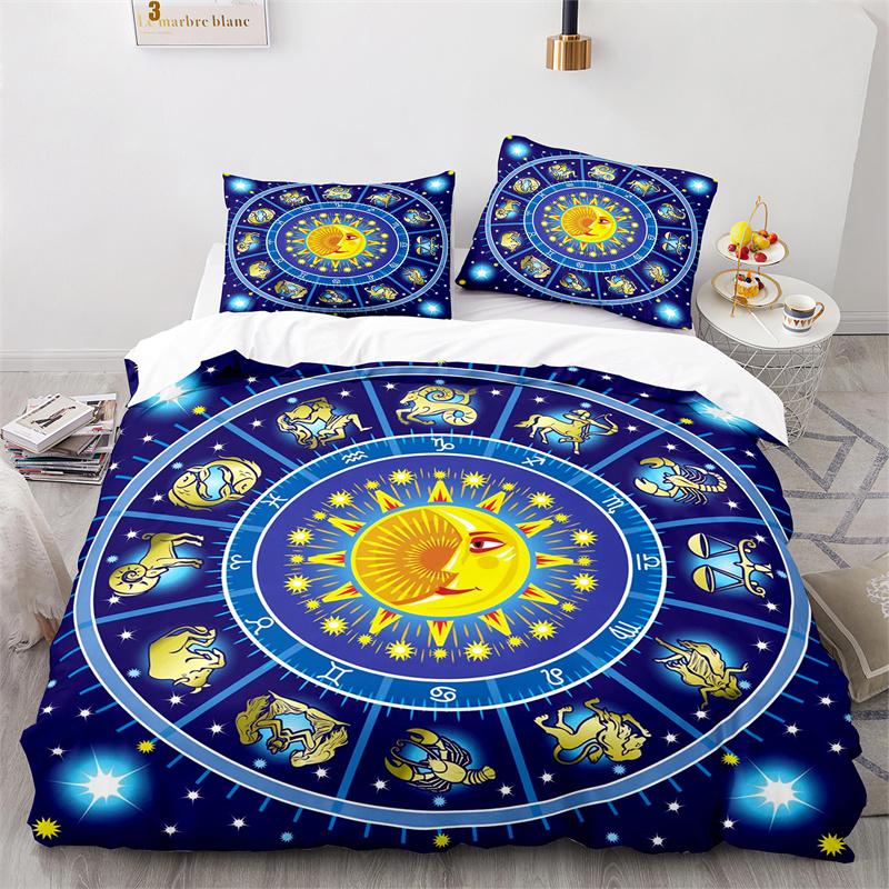 Poszewka na kołdrę Słońce i Księżyc Rozmiar King Mikrofibra Kolekcja pościeli astrologicznej Dwanaście znaków zodiaku Poszewka na kołdrę zodiakalną Dla Chłopców Dziewcząt