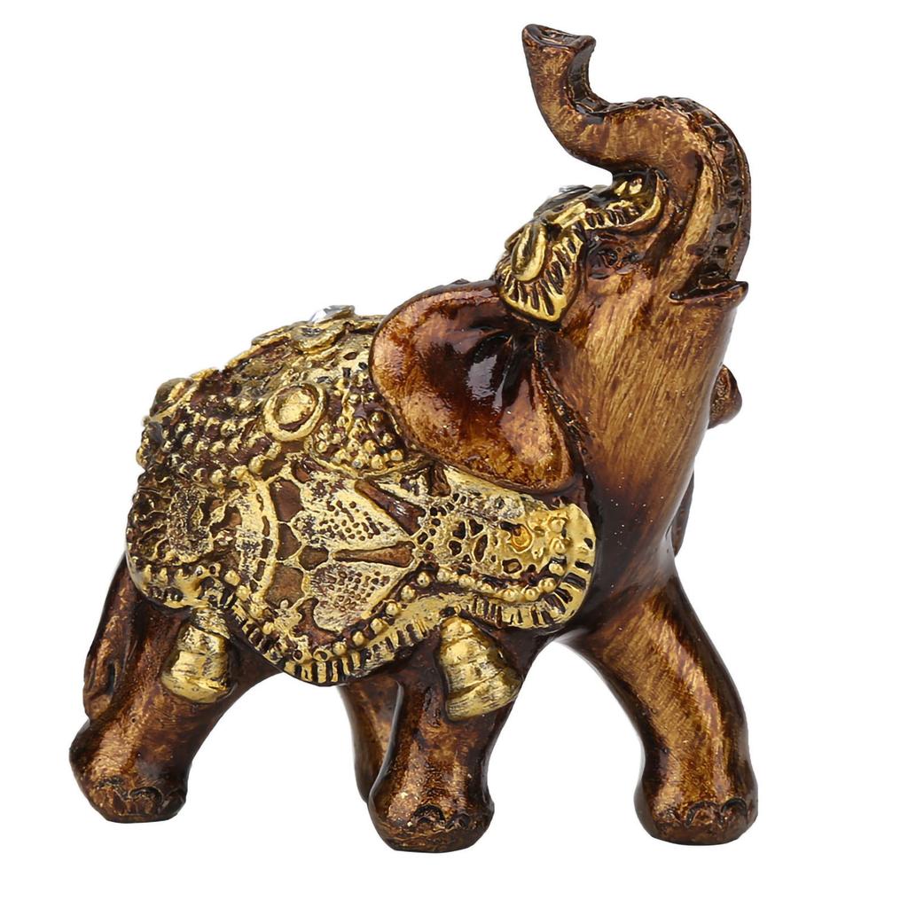Elefantenförmiges Ornament aus Kunstharz, Holzmaserung, europäischer Stil, für Zuhause, TV-Schrank, Basteldekoration, Gold, S