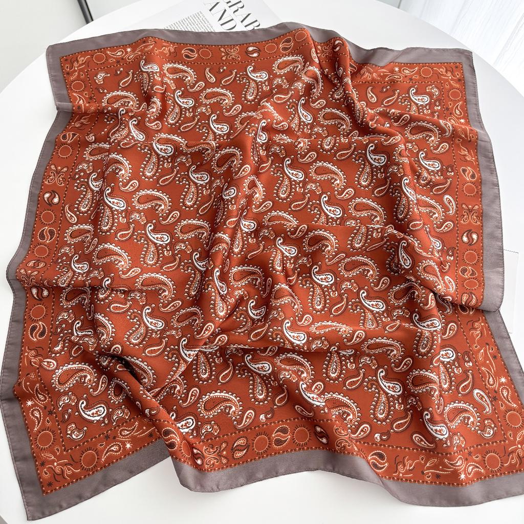 Fresh Artistic Print Women's Scarf Lightweight Windproof Soft Satin Square Neck Scarves Female Hair Bands Bandana