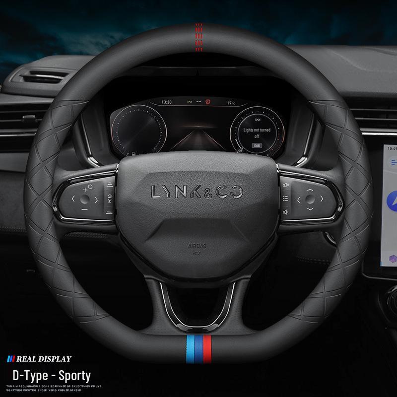 Lynk & Co Steering Wheel Cover: Genuine Leather for Models 01, 02, 03, 03+, 05, 09, 06 - Four Seasons Compatible