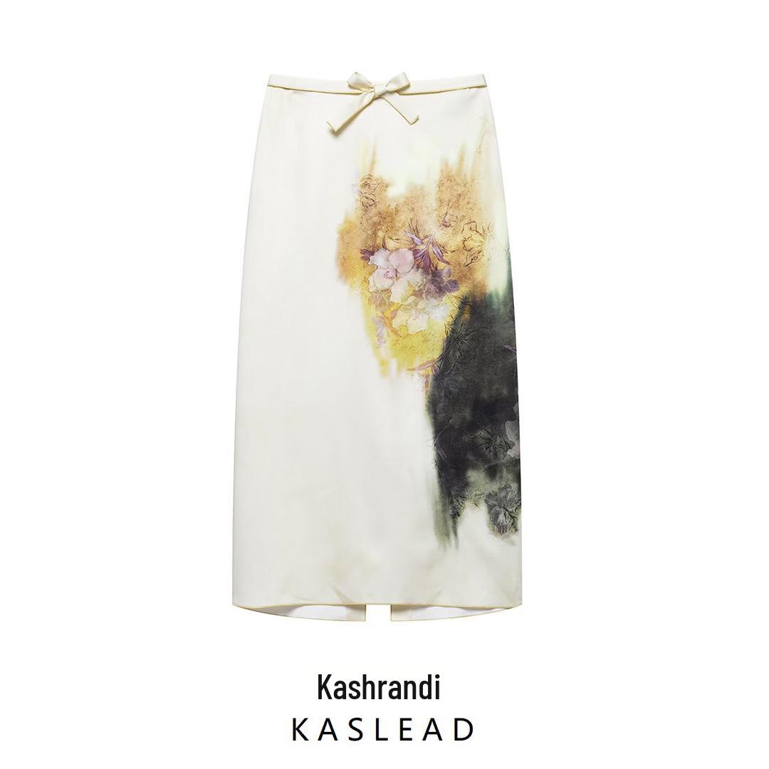 

2025 Spring Women s European & American Style Versatile Print Midi Skirt L