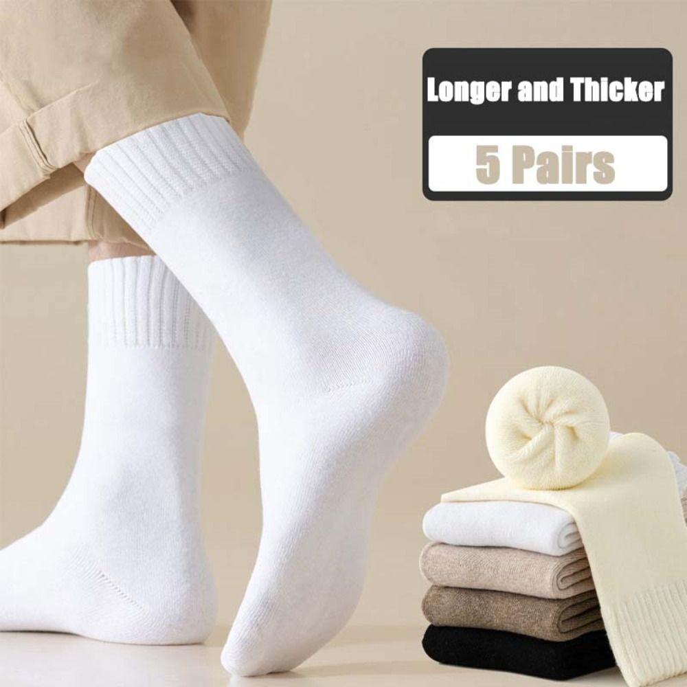 5Pairs Simple Thermal Mid Length Socks Stripe Winter Socks Men Thicken Warm Socks  Autumn Winter
