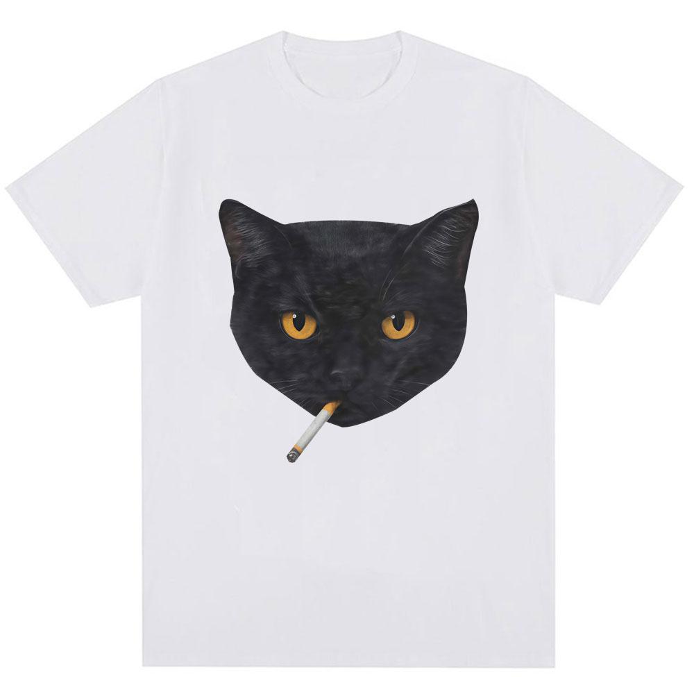 

Funny Smoking Black Cat Meme Graphic T Shirt Unisex Women Fashion Vintage Short Sleeve Oversized Cotton Casual Tshirts Streetwear 4XL