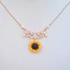 Women Faux Pearl Sunflower Leaf Branch Twig Pendant Necklace Jewelry