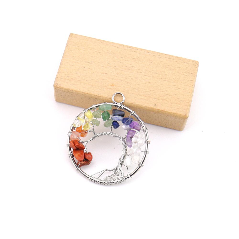 Seven-Color Natural Crystal Tree of Life Necklace Pendant with Crushed Stone, N737
