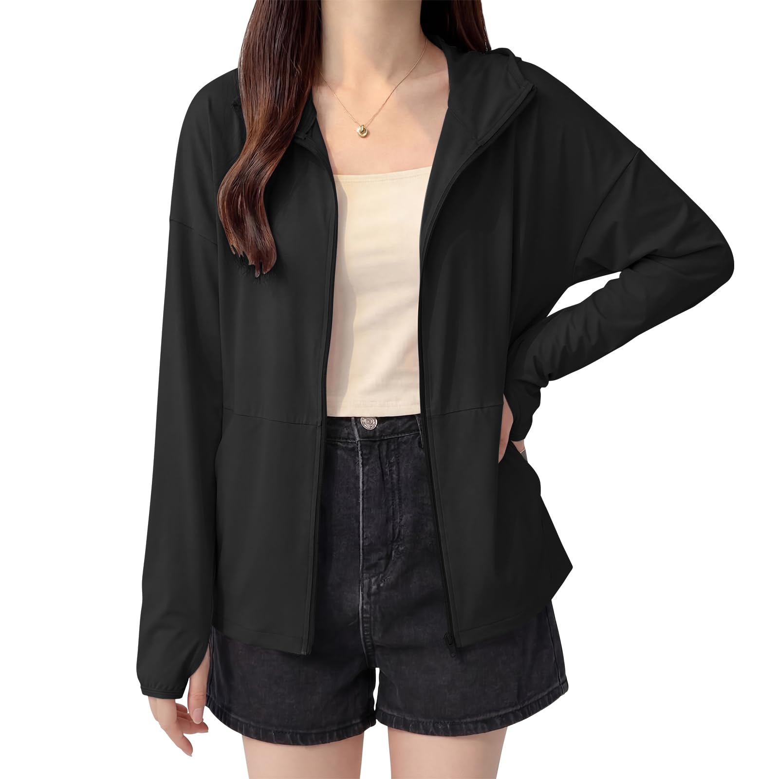 Rash Guard UV Protection Hoodie Long Sleeve Rash Guard Hoodie Cooling Touch Sun Protection Breathable Lightweight Hooded Body Cover Plus Sizes Summer