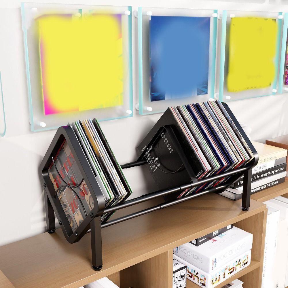 Black Vinyl Record Holder Large Capacity CD Record Display Durable Desktop Bookshelf  Living Room