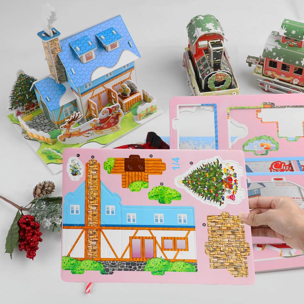 FINGOOO Christmas 3D Puzzle 3D Prize Craft Model Assembly Present Gift Miscellaneous Figurine DIY Instruction Manual Included (House B)