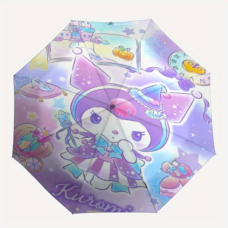 Witch Kuromi Automatic Opening and Closing Cartoon Umbrella - Small Umbrella Suitable for Various Occasions, Portable 3-Fold Small Umbrella for Men an