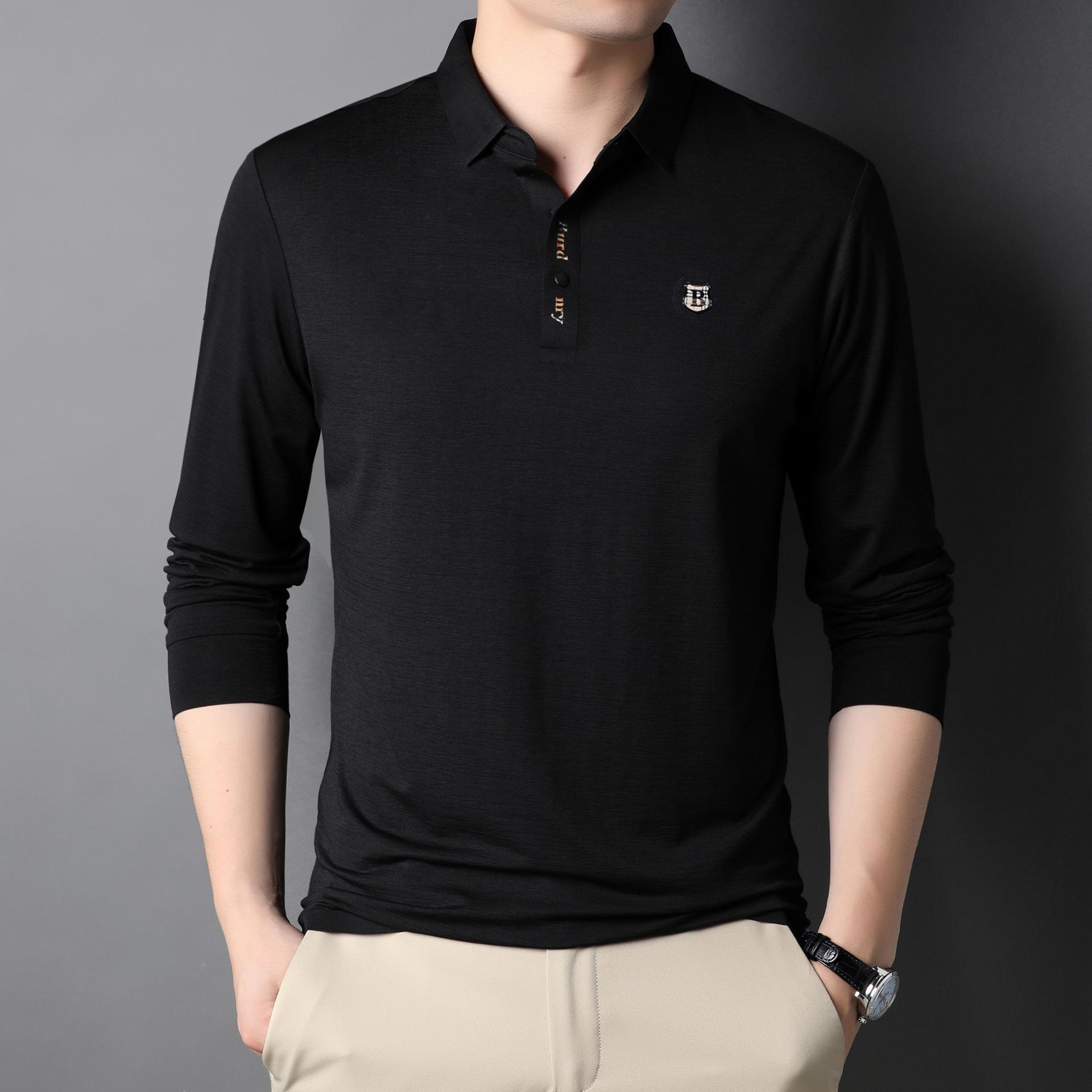

Весенняя новая модная мужская рубашка поло с вышивкой, однотонная, свободная и простая повседневная футболка с длинным рукавом, мужская одежда XXL