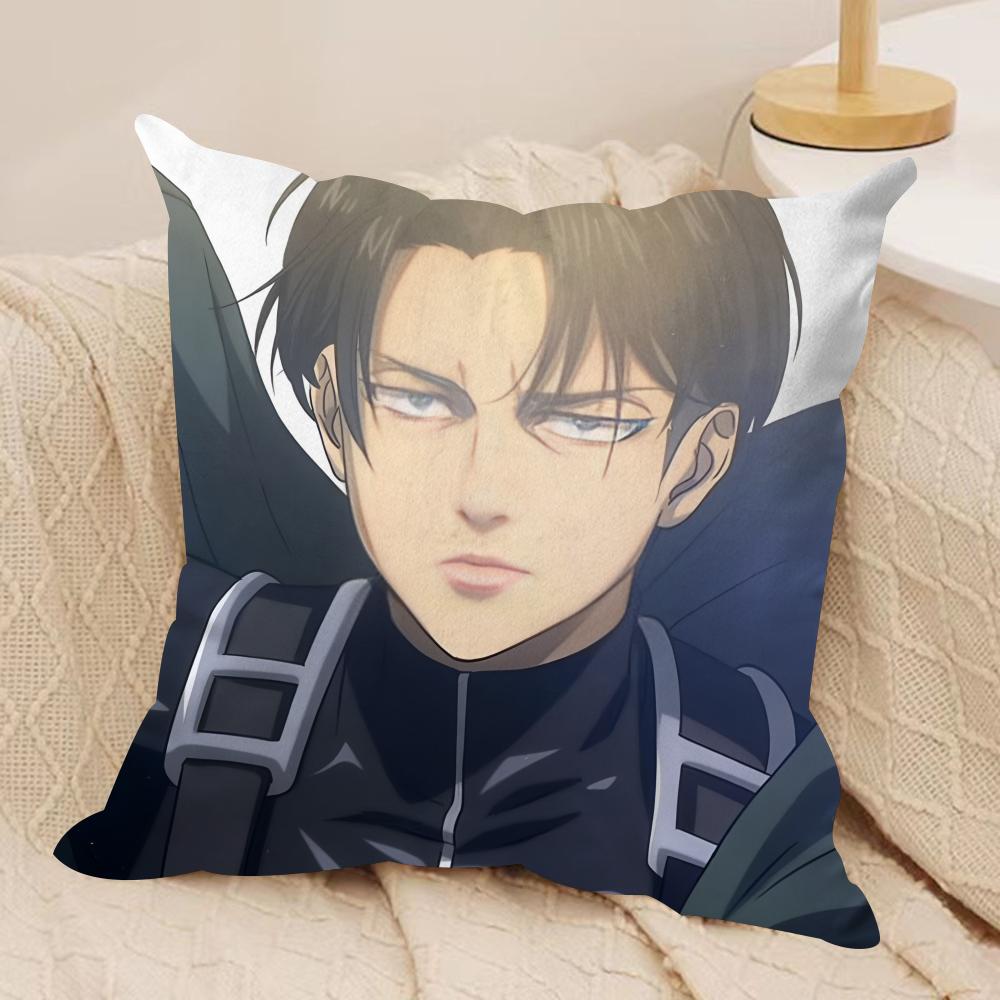 L-Levi Ackermans Anime Cushion Cover Silky Short Plush Invisible Zipper Dustproof Sofa Pillow Case For Home Decor