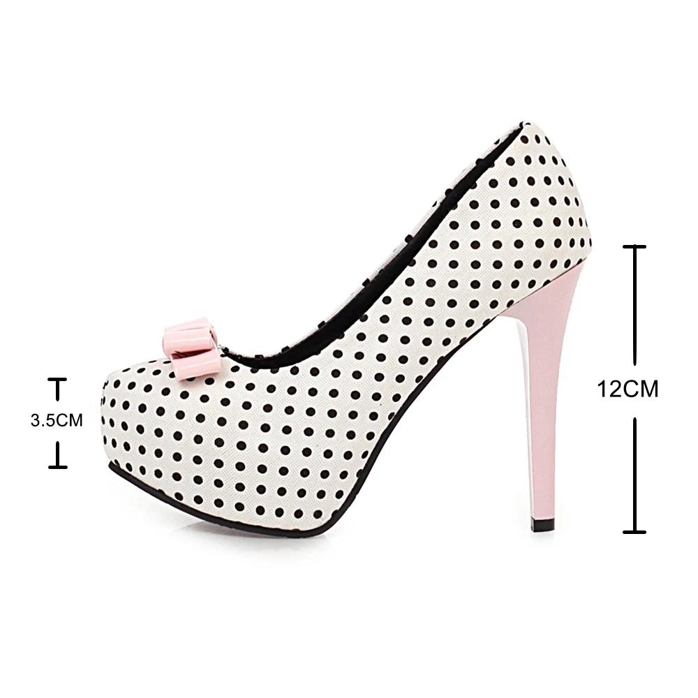 Sexy Super High Heels Women Platform Pumps Polka dot Bow Party Dress Shoes Woman Elegant Wedding Shoes Female 12cm Stilettos