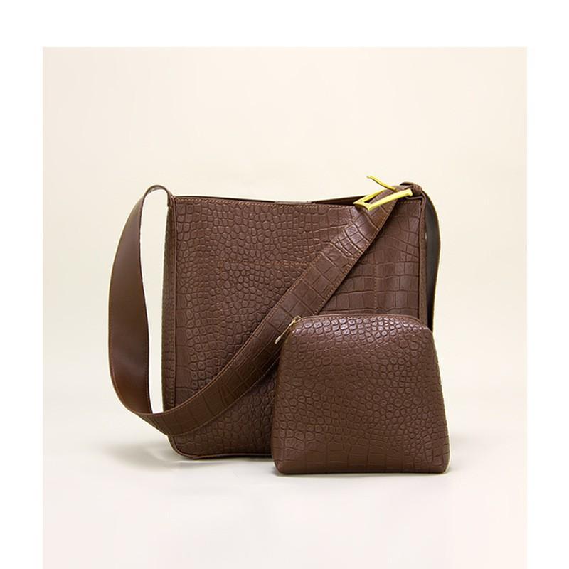 

Large-capacity Tote Bag Alligator-pattern Bucket 2025 New Fashionable Korean Women s Retro One-shoulder Cross-body коричневий